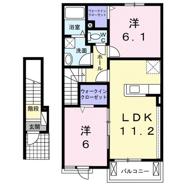 ナカマヒルズA(2LDK/2階)の間取り写真