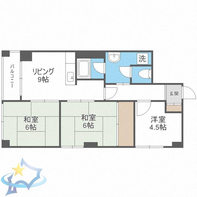 ドミ山鼻(3LDK/4階)の間取り写真