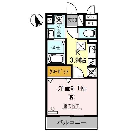 カーサ・フェリーチェ平田(1K/1階)の間取り写真