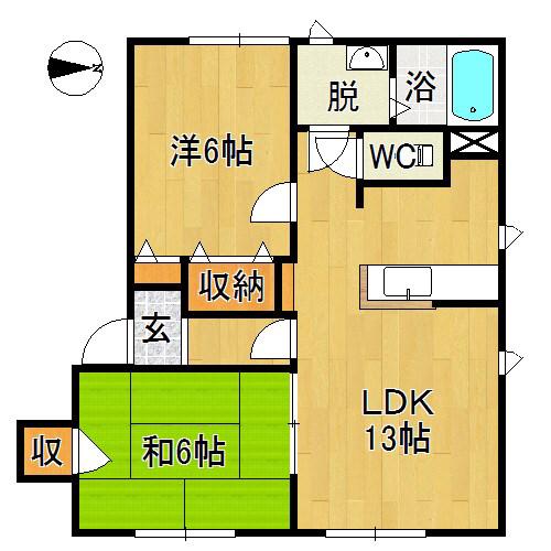 ひろさきアークガーデン(2LDK/1階)の間取り写真