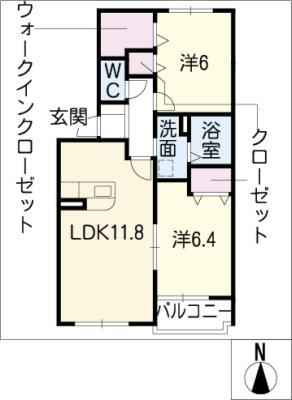 プリムヴェール北山台(2LDK/1階)の間取り写真