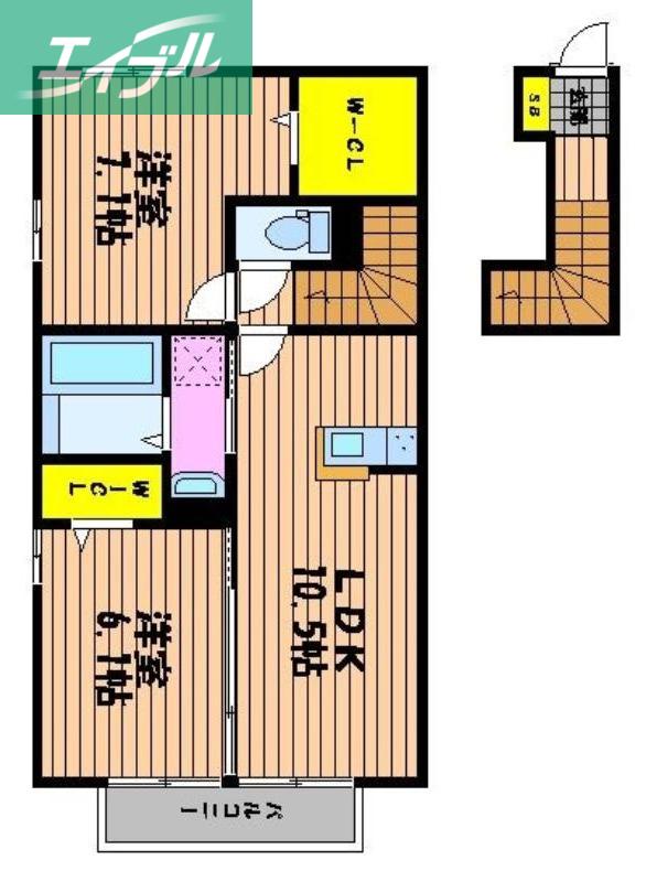 ラウレア福田 A棟(2LDK/2階)の間取り写真