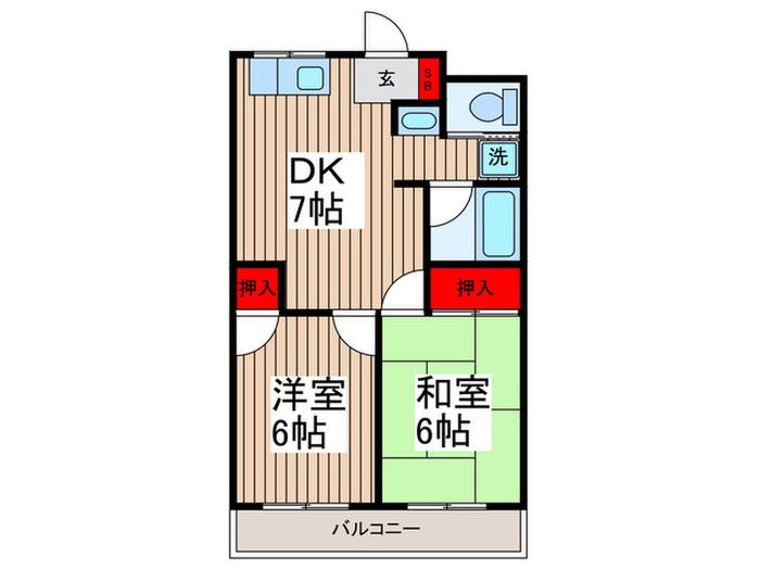 サニーサイド大松(2DK/2階)の間取り写真
