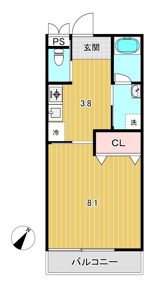 初石アパート(1K/3階)の間取り写真