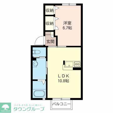 ウィザードA棟(1LDK/2階)の間取り写真