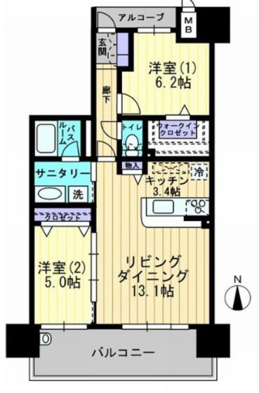 アルファステイツ岡山厚生町(2LDK/4階)の間取り写真