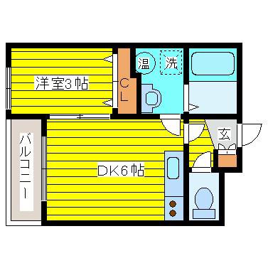 アベリアハイムあいの里(1DK/2階)の間取り写真