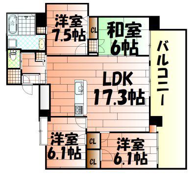 フェルト127(4LDK/15階)の間取り写真