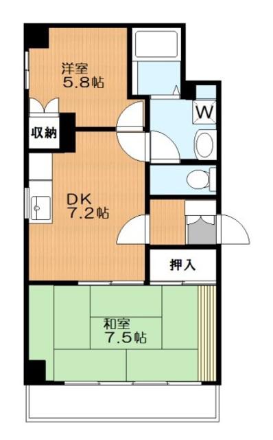 スカイパレスあざみ野(2DK/1階)の間取り写真