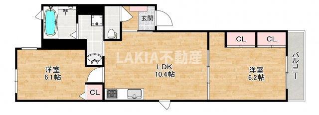 アンジュー四天王寺(2LDK/3階)の間取り写真