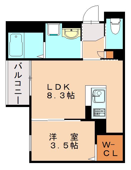 ROBOT HOME 大橋(1LDK/2階)の間取り写真