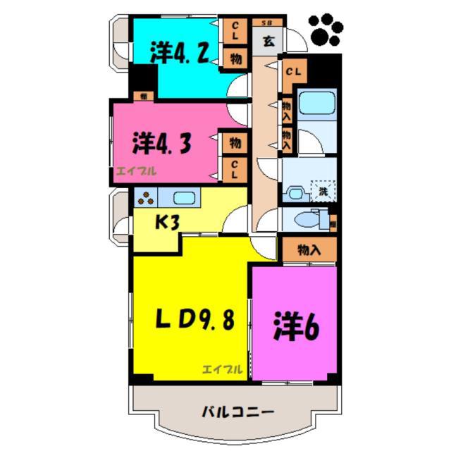 グリーンパーク熊谷(3LDK/2階)の間取り写真