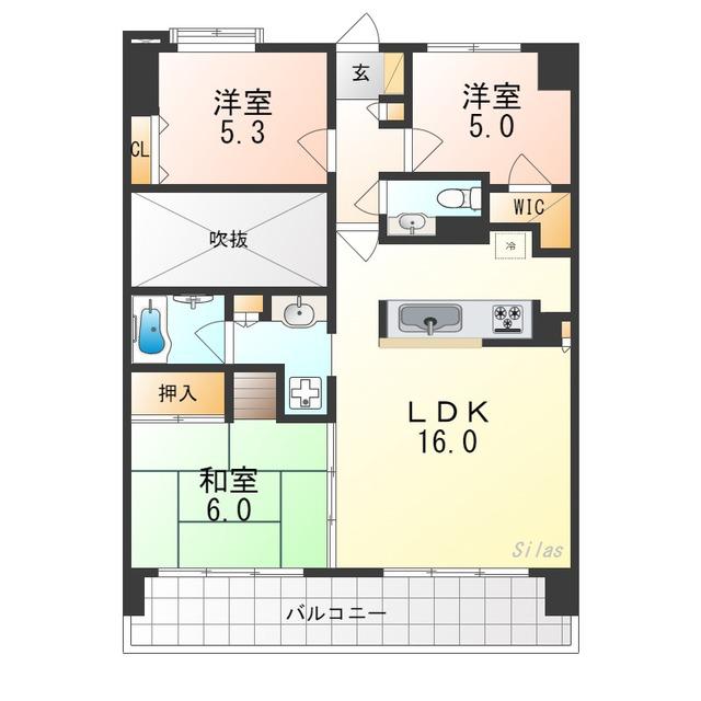 ライオンズマンション三国ヶ丘(3LDK/4階)の間取り写真