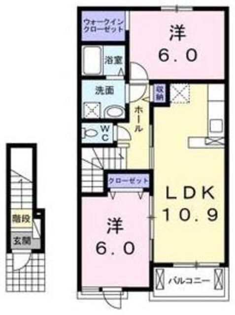 シャンドゥ フルールB(2LDK/2階)の間取り写真