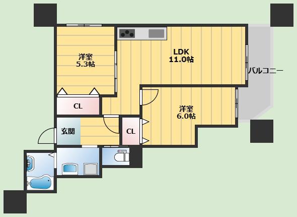 ヴェルメゾン吹田元町(2LDK/1階)の間取り写真
