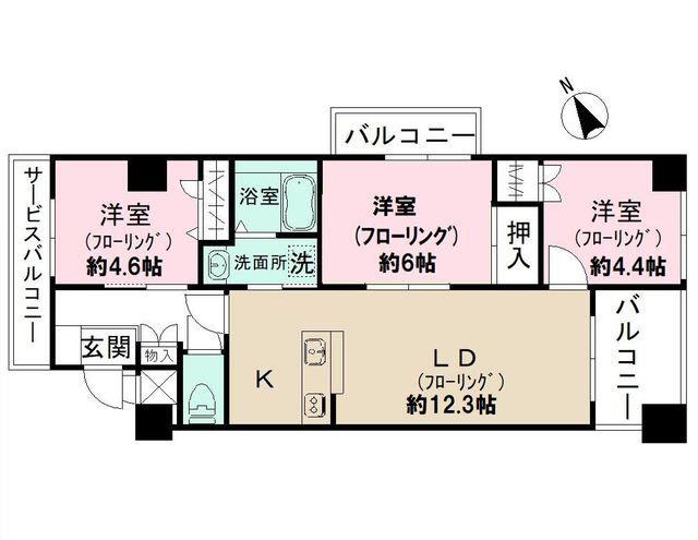 フラッツ芝間(3LDK/3階)の間取り写真