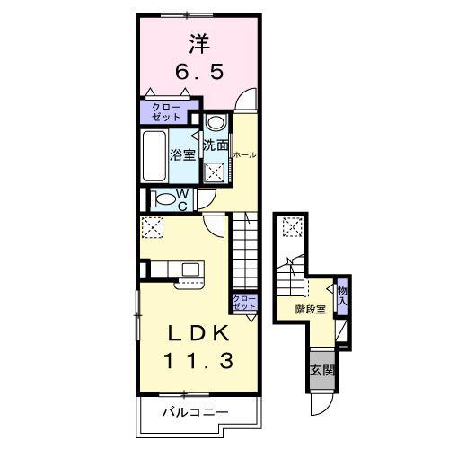 ミーアシャム(1LDK/2階)の間取り写真