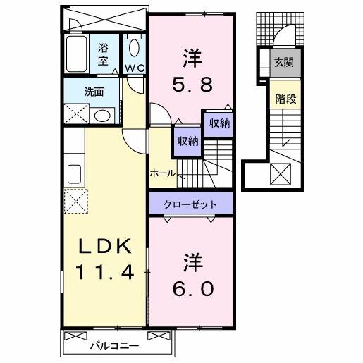 サニー・ハウス(2LDK/2階)の間取り写真