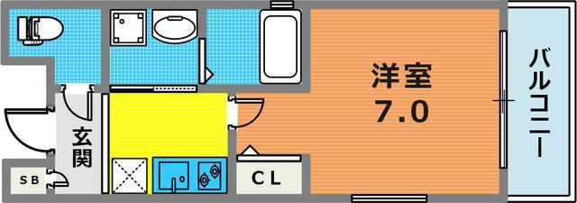ワコーレヴィータ新神戸(1K/2階)の間取り写真