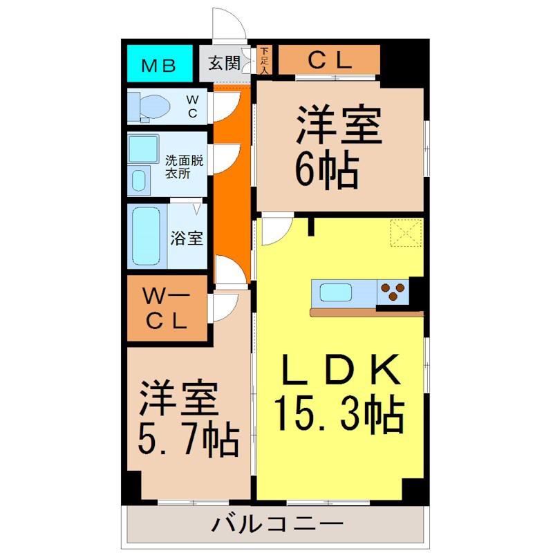 GRANDUKE丸田町(2LDK/9階)の間取り写真