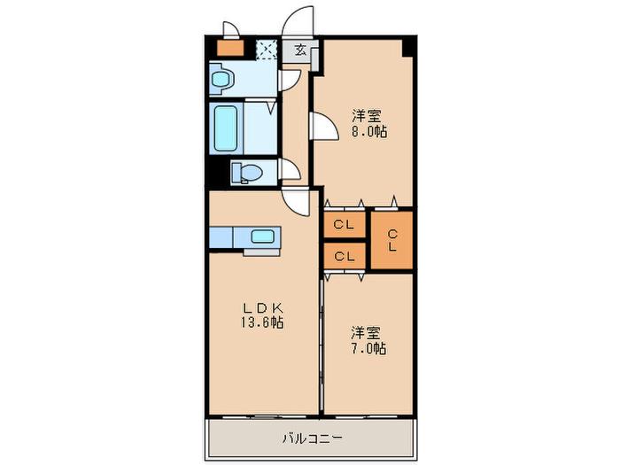 レジデンス御笠川(2LDK/7階)の間取り写真