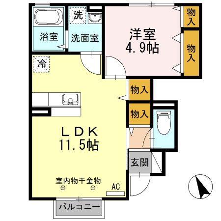 ＪＲ奥羽本線 秋田駅 バス乗車時間：29分 最寄りバス停で下車 徒歩8分 2階建 築11年(1LDK/1階)の間取り写真