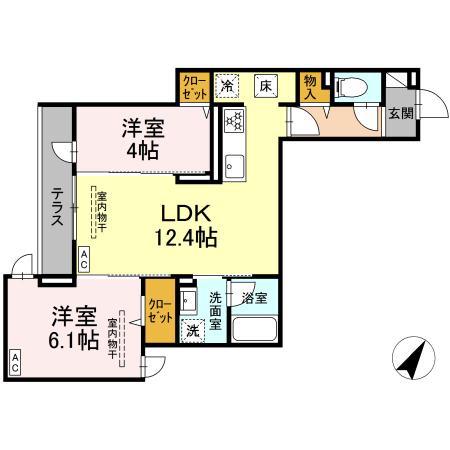ドムスクレスト相模大野(2LDK/1階)の間取り写真