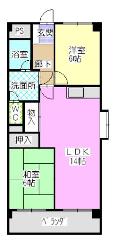瑞和ビル(2LDK/4階)の間取り写真