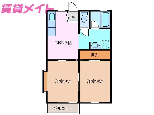 ハイツサンフラワー(2K/1階)の間取り写真