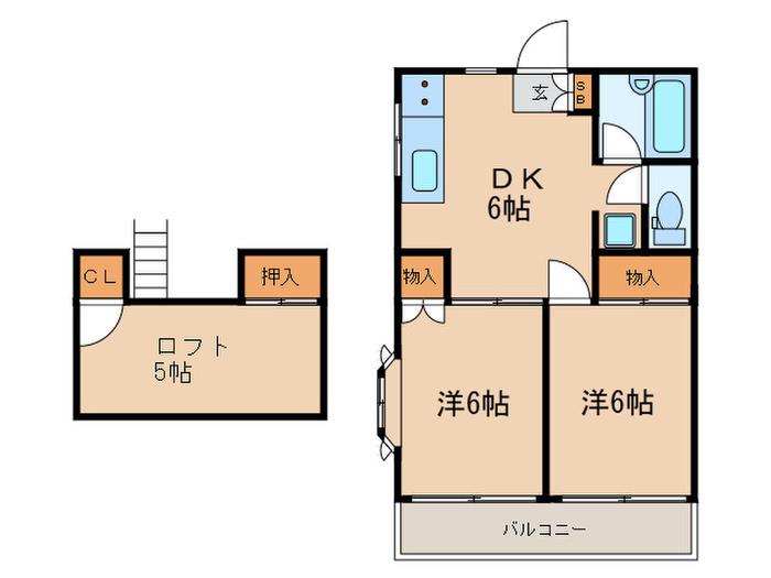 リヴィエール田園調布(2DK/2階)の間取り写真