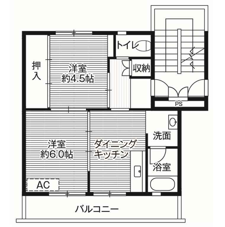 ビレッジハウス(2DK/5階)の間取り写真