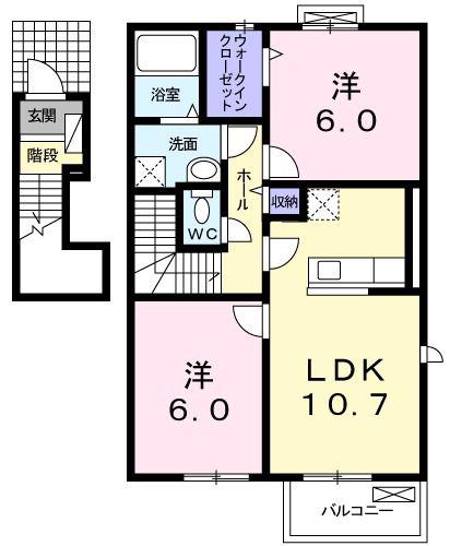 メーリーウィンドT(2LDK/2階)の間取り写真