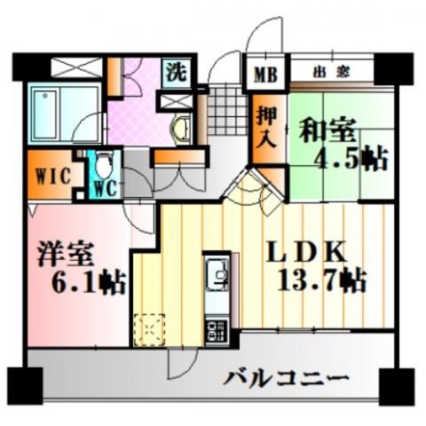 ラフィーヌ牛田本町(2LDK/3階)の間取り写真