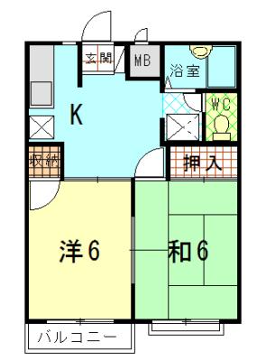 ヴィクトリー1 C棟(2DK/2階)の間取り写真