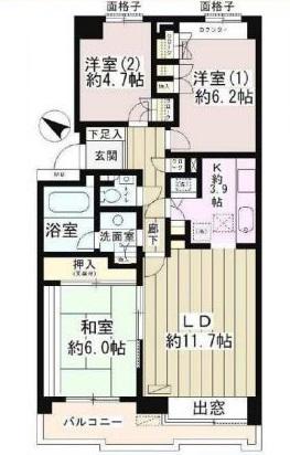 パーク・ハイム用賀南(3LDK/7階)の間取り写真