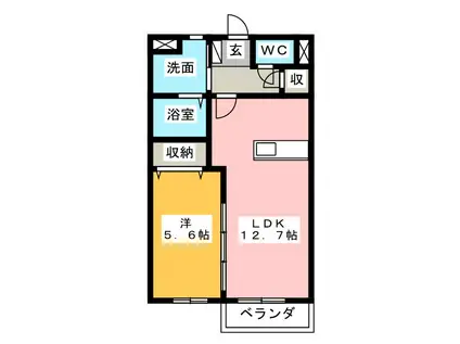 ルーチェ塚本(1LDK/1階)の間取り写真