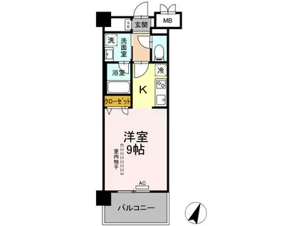 美野島レジデンス(1K/4階)の間取り写真