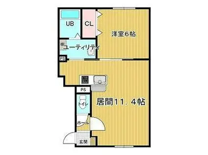 函館市電湯川線 新川町駅(函館) 徒歩14分 4階建 築9年(1LDK/4階)の間取り写真