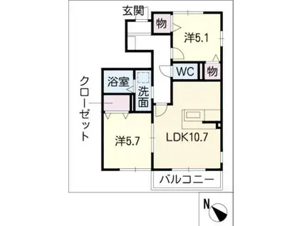 ロハス新知 A(2LDK/1階)の間取り写真