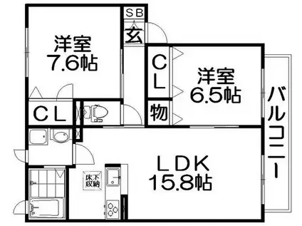 シャーメゾン明徳2番館(1SLDK/1階)の間取り写真