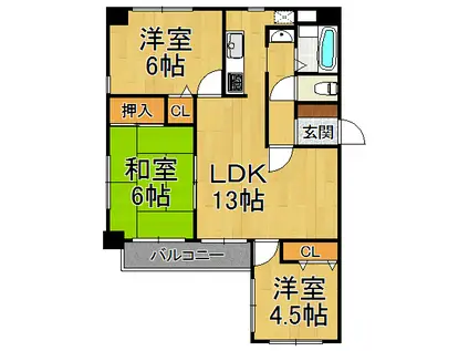 山本不動産第6ビル(3LDK/5階)の間取り写真