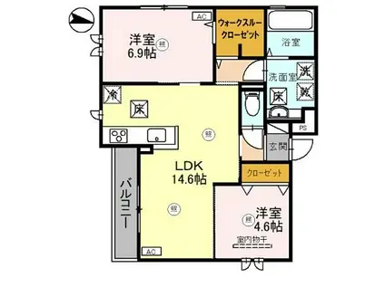 D-ROOM尾崎丁(2LDK/1階)の間取り写真