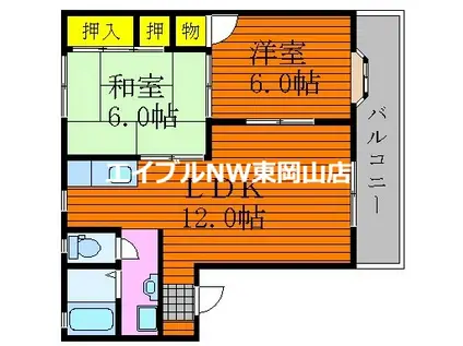 村北グリーンハイツB棟(2LDK/2階)の間取り写真