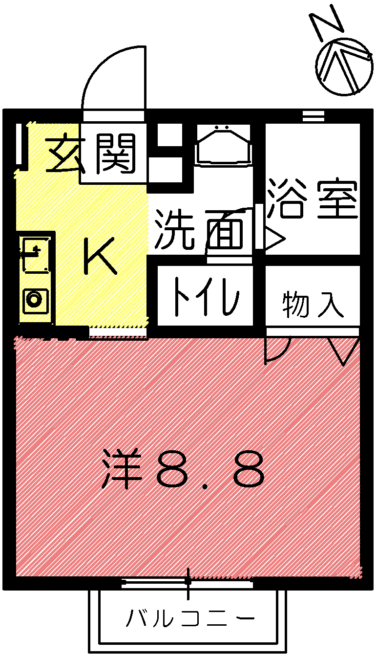 WINDBELL A棟(1K/1階)の間取り写真