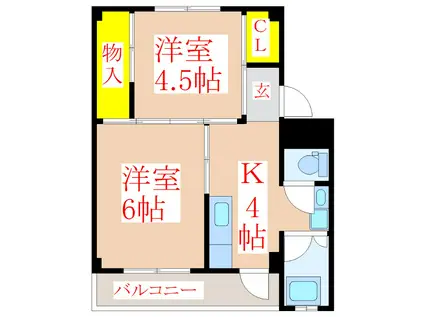 MSハイツA棟(2K/5階)の間取り写真