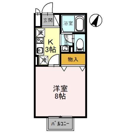 オークヒルズ壱/弐/参番館(1K/2階)の間取り写真