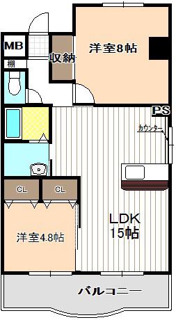 メゾン岩室(2LDK/2階)の間取り写真