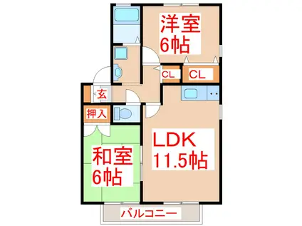 ハイカムールCASA A(2LDK/1階)の間取り写真