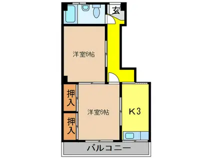 三麺マンション(2K/1階)の間取り写真