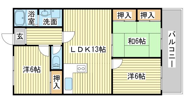 グリーンハイツ中島(3LDK/2階)の間取り写真